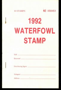 MO14H 1992 MISSOURI - Waterfowl Stamp Complete Book 2 Panes of 5 Mint