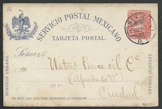 MEXICO 1897 2c postcard used ..............................................60587 