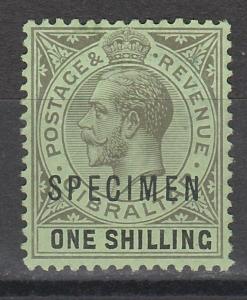 GIBRALTAR 1912 KGV 1/- SPECIMEN ON EMERALD BACK WMK MULTI CROWN CA