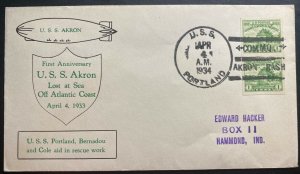 1934 USS Portland USA USS Akron Airship ZRS 4 Disaster First Anniversary cover
