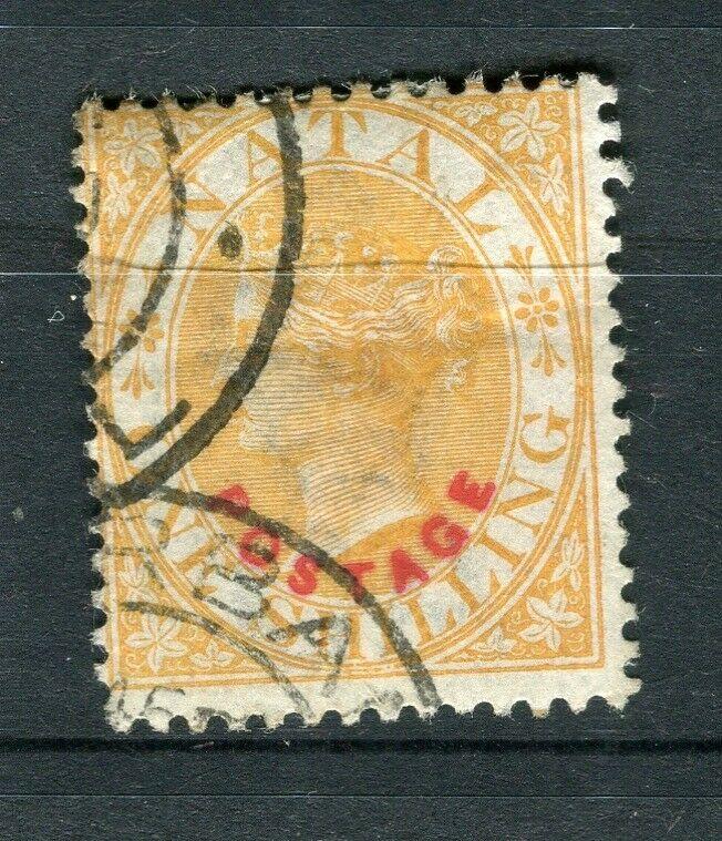 NATAL; 1888 early classic QV POSTAGE Optd. issue fine used 1s. value