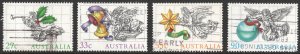 Australia SC#967-970 27¢-90¢ Christmas: Angels (1985) Used