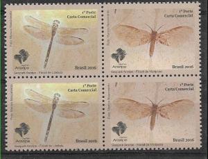 BRASIL BRAZIL 2016 FAUNA INSECTS FOSILS,YV 3620-1,BLOC OF 4,MNH