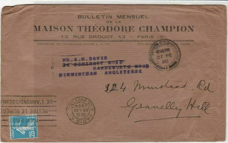 Theodore Champion 1926 Paris Monthly Philatelic Newsletter Stamps Cover Rf 31903