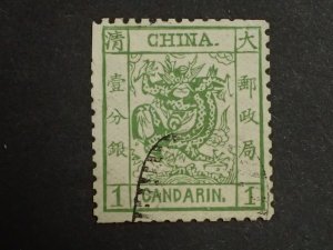 CHINA Imperial Customs Post 1878/83 No WMK, Sg 7, 1ca Green Dragon Canceled