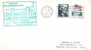 CACHET COVER CELEBRATING 24th ANNUAL PONY EXPRESS RACE VIA SADDLEBAG MAIL 1971