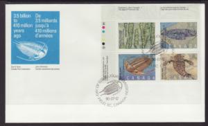 Canada 1282a Prehistoric Life Plate Block Canada Post U/A FDC