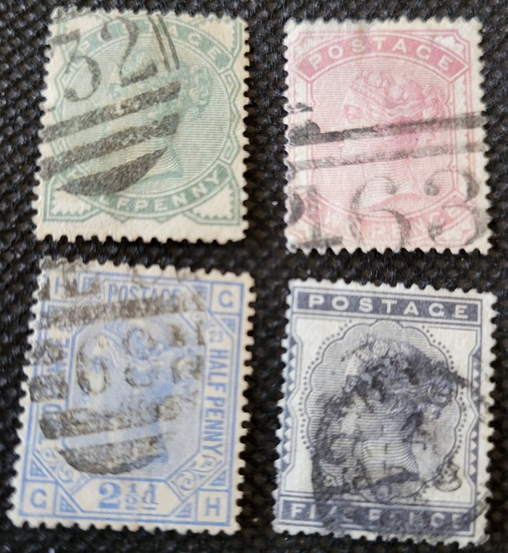 Great Britain,1880-81, Q. Victoria, 1/2,2,2 1/2,5p,used, SCV $271.00