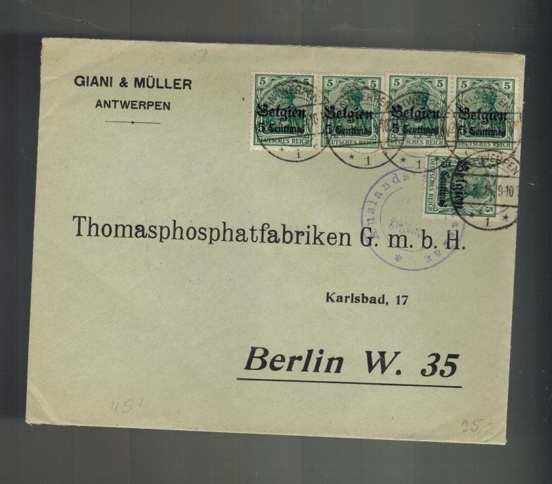 1915 Antwerp Belgium Germany Occupation Cover to Berlin Giani and Muller