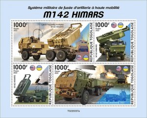 TOGO - 2022 - M142 Himars  - Perf 4v Sheet - Mint Never Hinged