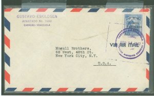 Venezuela  1947 airmail cover to US, surcharge