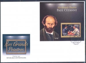 CENTRAL AFRICAN REPUBLIC 2012 PAUL CEZANNE SOUVENIR SHEET  FDC