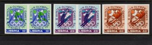 Liberia 473-75  (1968 Winter Olympics set) VFMNH imperforate pairs