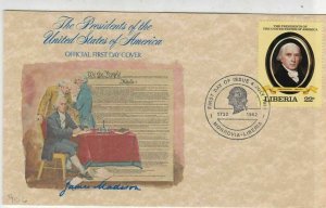 Liberia J. Madison President of the United States 1982 FDC Stamp Cover Ref 37532