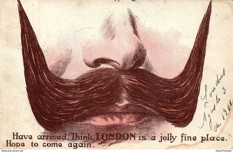 Humorous London Mustache Card Redirected from France to Italy 1911 Hidden Ima...