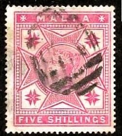 Malta #14 5-Shillings Used Cat Val $100