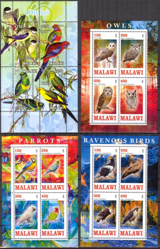 Malawi 2011 2013 Birds Raptors Owls Parrots 4 sheets MNH Cinderella {b24}