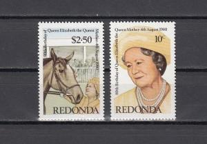 Redonda-Antigua, 1980 issue. Queen Mother`s 80th Birthday issue. Race Horse.