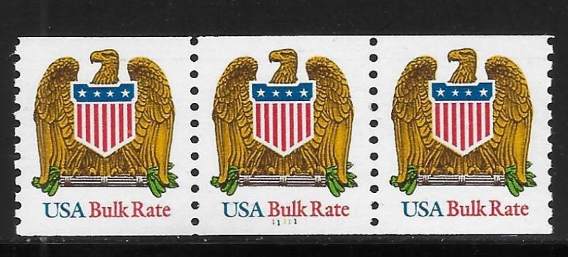 US 2603 Eagle & Shield PNC Strip of 3 Plate Number 11111 MNH