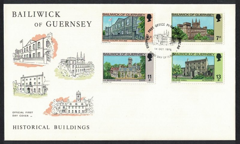 Guernsey Christmas Buildings 4v FDC 1976 SC#141-144 SG#145-148