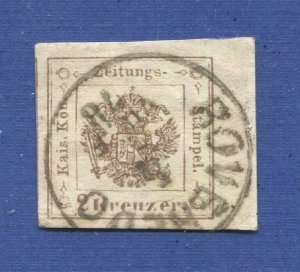 AUSTRIA Sc PR3a 1859 2 Kr Newspaper Tax stamp, ROVEREDO Tirol Cancel