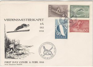 Norway 1966 Ski Jump Pic Skiing Oslo Slogan Cancels FDC Stamps Cover Ref 25697