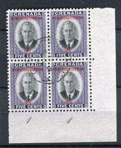 GRENADA; 1951 early GVI Constitution issue CTO MNH CORNER BLOCK of 4