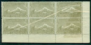 ARMENIA #294, 25,000r Mt. Ararat, Block of 6 w/huge PAPER FOLD ERROR, no gum