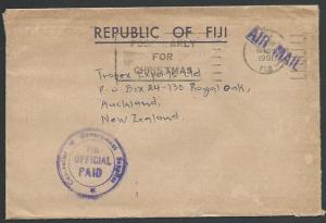 FIJI 1991 cover to NZ, ex Suva with FIJI OFFICIAL PAID ....................13207