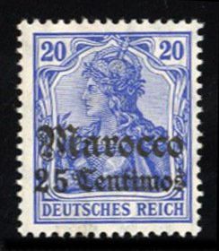 German Colonies, German Offices in Morocco #36 Cat$19, 1906-11 10c on 10pf, h...