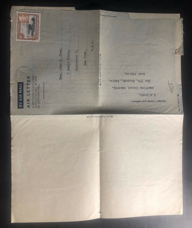 1950 Nairobi Kenia KUT Air letter Cover to New York USA