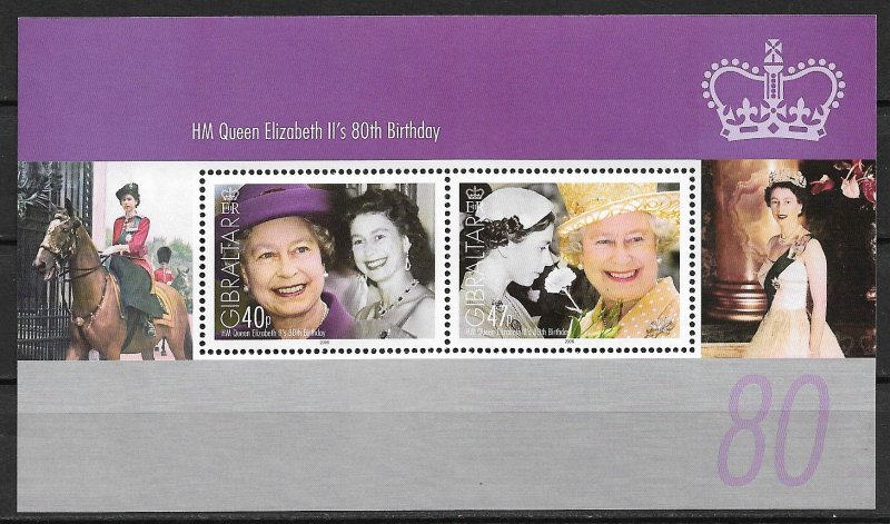 2006 Gibraltar 1038e Queen Elizabeth 80th Birthday MNH S/S