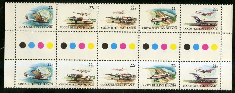 COCOS ISLAND 72 MNH TRAFFIC LIGHT GUTTER PAIRS BIN $3.50 AIRPLANES