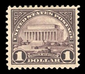 United States, 1910-30 #571 Cat$35, 1923 $1 violet brown, hinged