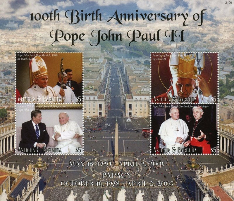 Antigua & Barbuda Pope John Paul II Stamps 2021 MNH Religion Reagan 4v M/S