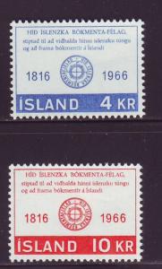 Iceland Sc 386-7 1966 Literary Society stamp set mint NH