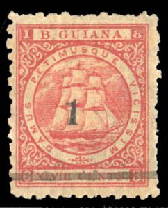 British Guiana #92 Cat$55, 1881 1c on 48c red, disturbed gum