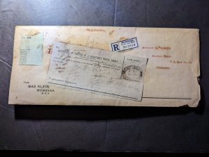 1922 Registered British East Africa Oversized Cover Mombasa Local Use