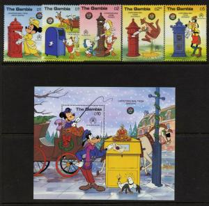Gambia 644-9 MNH - Disney, Christmas, Stamp on Stamp, Mail Box, Goofy