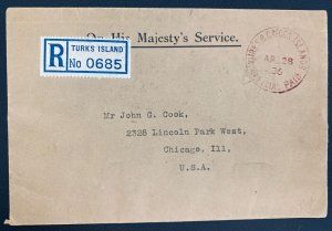 1936 Turks & Caicos Island On His majesty Service Cover To Chicago IL USA