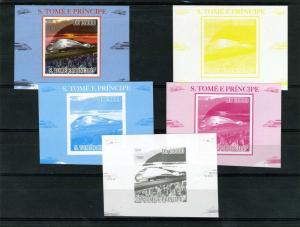 Sao Tome & Principe 2009 Trains & Locomotives Progressive Color proofs+original