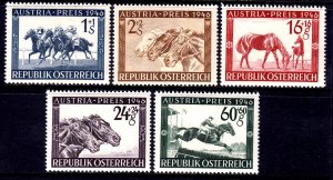 Austria 1946 Race Horses Complete Mint MNH Set SC B179-B183 SG 986-990 CV £25