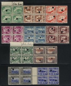 Peru MNH Sc 375-84 Blocks of 4 with Waterlow security punch