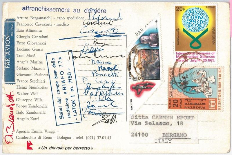 PAKISTAN - POSTCARD 1977 : Italian  MOUNTAINEERING expedition to LATOK I