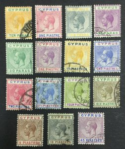 MOMEN: CYPRUS SG #85-99 1921-23 USED £750 LOT #62376