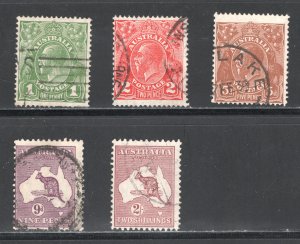 Australia #114, 116, 120, 122, 125  F/VF, Used, CV $7.45 ....  0330121