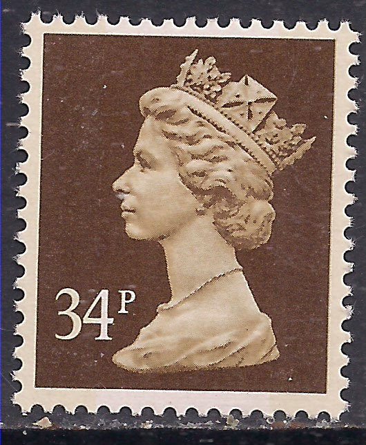 GB 1988 QE2 34p Bistre Brown Machin Umm 2 band Litho Ex DX 9 SG X1021 ( L81 )