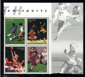 #3399-3402 MNH pb/4 33c Youth Team Sports 2000 Issue