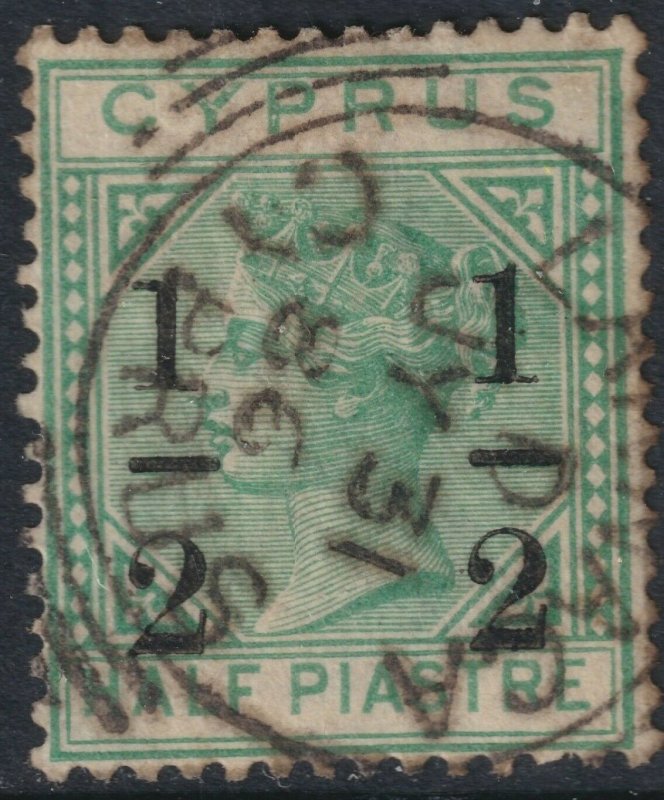 Sc# 26 Cyprus QV ½¢ on ½ type I surcharge 1886 used Wmk 2 issue CV $17.50