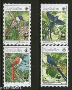 Seychelles 1996 WWF Birds Black Paradise Flycatcher Wildlife Sc 775-78 MNH # 199